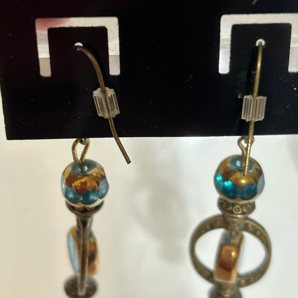 Hand Crafted Elegant Blue Glass and Gold Dangle Earrings - Picture 3 of 3